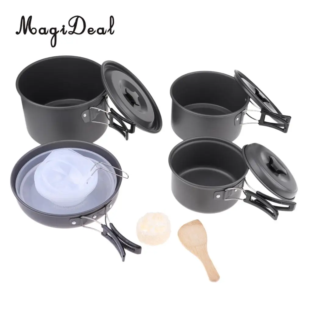 

4pcs Aluminum Oxide Camping Cookware Set Backpacking Pans Pot Mess Kit for 4-5 Person, Convenient to Use