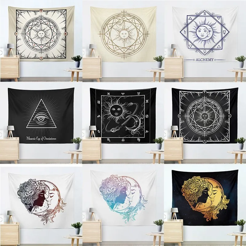 

India Mandala Tapestry Wall Hanging Macrame Hippie Boho Sun Moon Eye Psychedelic Tapestry Home Decor Mural Witchcraft Wall Cloth
