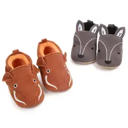 Детская обувь кожаная прогулочная обувь милая Зверюшка лиса и слон обувь для малышей новорожденный флок нескользящая подошва обувь