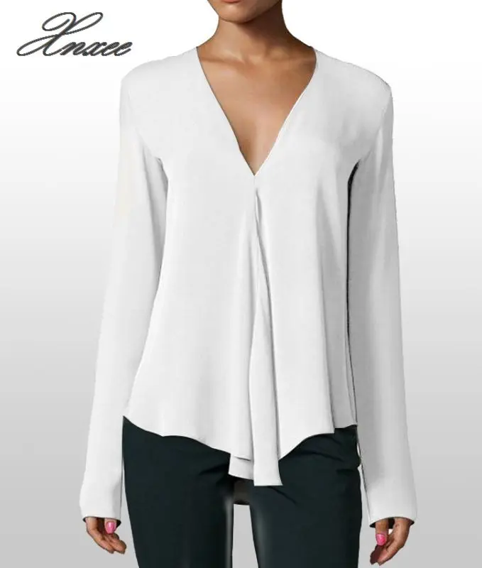 

S-6XL Summer Vintage Women Chiffon Blouse Shirt V-Neck Long Sleeve Female Tunic Casual Plus Size Blouse 2019 Female Clothing