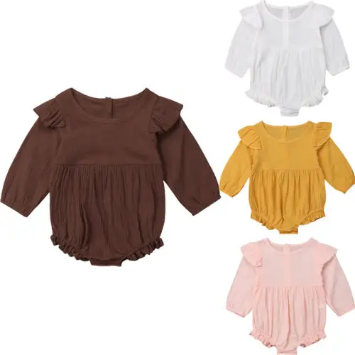 

2019 Brand Kids Newborn Baby Girl Bat Sleeve Solid Jumpsuit Bodysuit Outfit Clothes Cotton Size 0-3Y