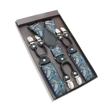 Black Real Leather 6 Clips Suspenders Braces Vintage Casual Suspensorio Tirante Trousers Strap Bretele Dad/Husband's Gift