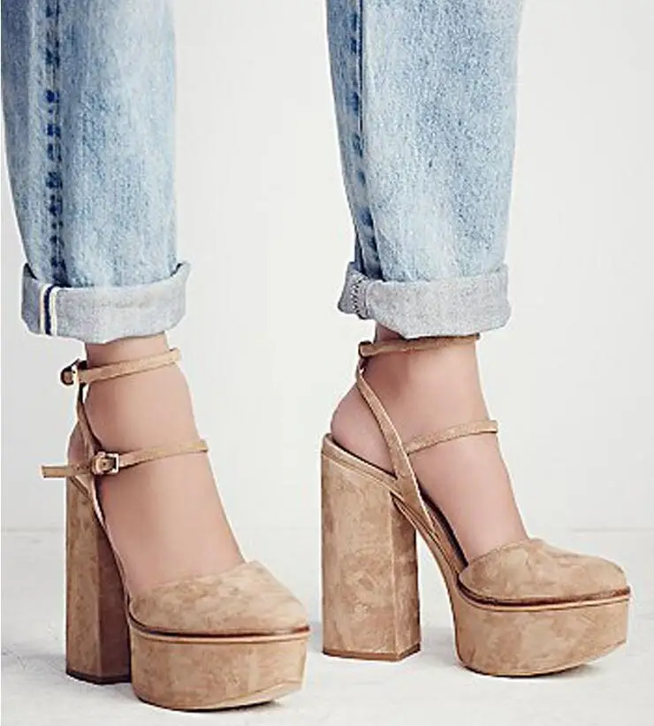 

Abesire Woman Sexy Thick Platform Square High Heels Gladiator Sandals Female Round Toe Slingback Shoes Lady Buckle Strap Shoes