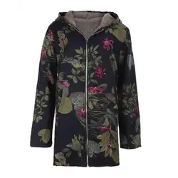 2018 Новый женский теплый цветочный принт с капюшоном куртки на молнии хлопок зимнее пальто женское хлопковое стеганое Свободные пиджаки с