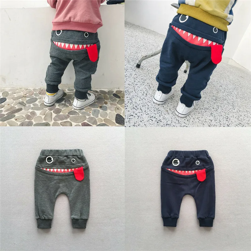 

Autumn Pants Kids Boys Causual Long Trousers Big Mouth Monster Style Cartoon Trousers Children 0-4Y