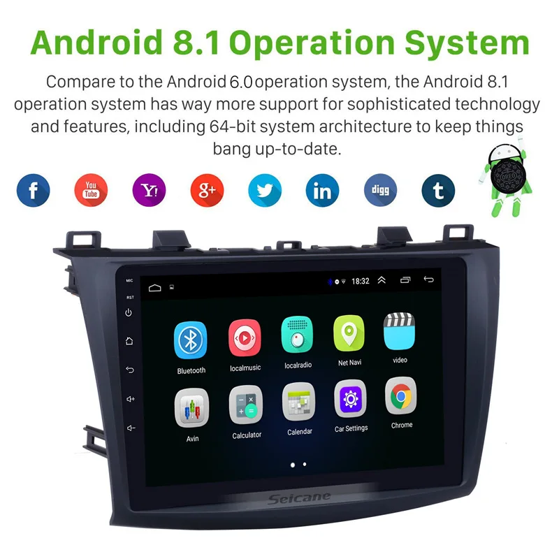  Seicane 9 pulgadas Android 81 Car Radio para 2009 2010 2011 2012 MAZDA 3 GPS Navi Wifi 3G reproduct