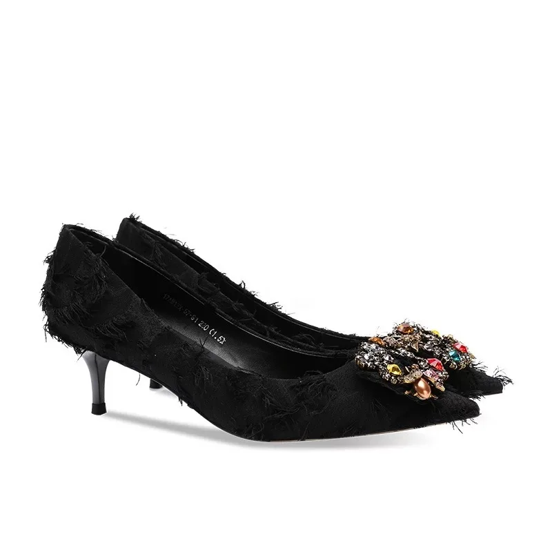 2019 Soirée Mince Talon Mode Cuir Et Med Coton Femmes green Véritable En Slip Robe Stkehidba Chaussures on Pompes De Escarpins Black Tissu dwHqn5xC