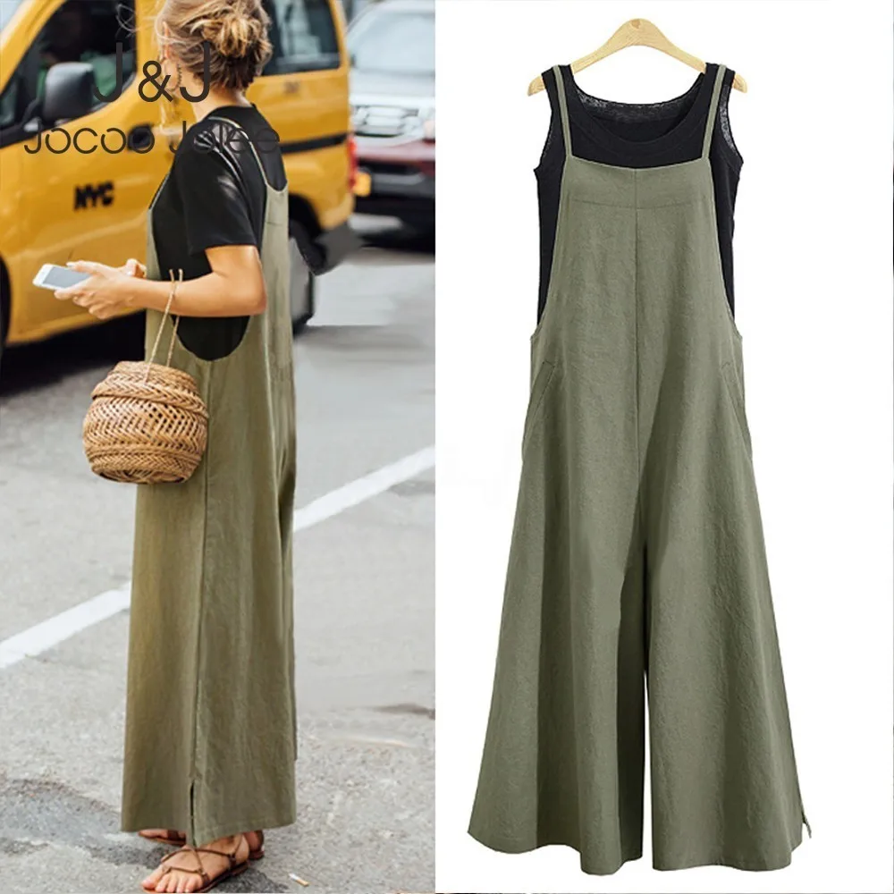 

Jocoo Jolee Cotton Linen Jumpsuit Women 2019 Casual Wide Leg Pants Loose Romper Strappy Dungaree Bib Overalls Plus Size S-5XL