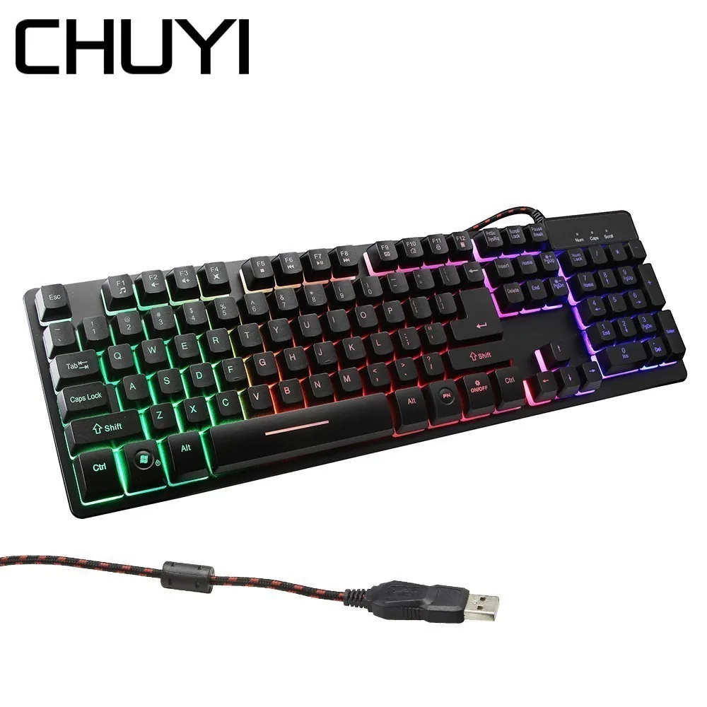 

CHUYI Wired Gaming Keyboard With RGB Backlit USB Cable Ergonomics Game Keypad With Injection Keycaps For Overwatch Gamers PC