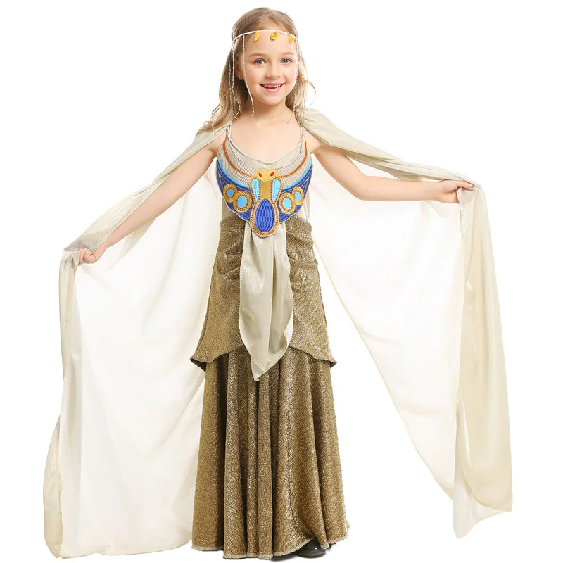 

Deluxe Cleopatra Costume Girl Ancient Egyptian Mythology Queen Dress Cosplay Halloween Costume For Kids Carnival Party Clothing