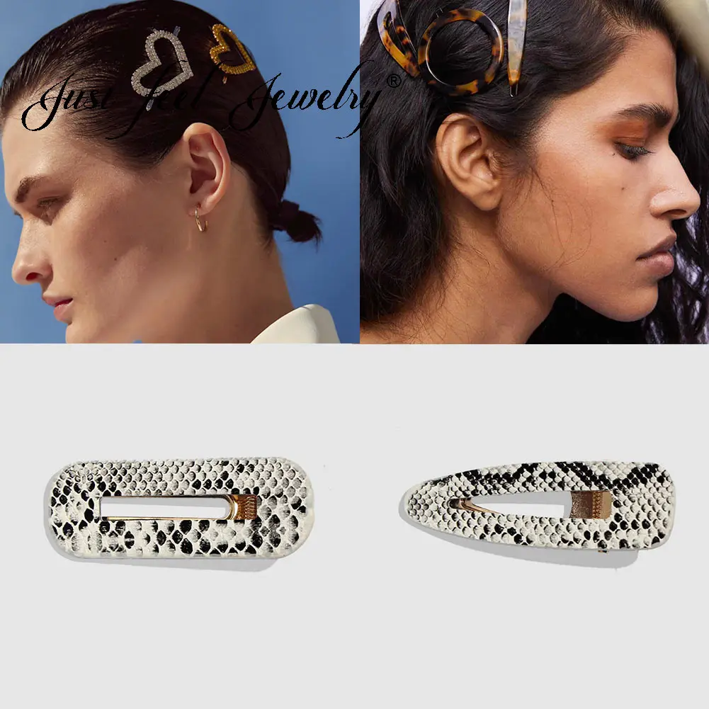 

JUST FEEL 2019 New Trendy Za Black white Hair Pins for Women Girl Korean Hair Clips Gift Statement Snake zebra Party Accessories
