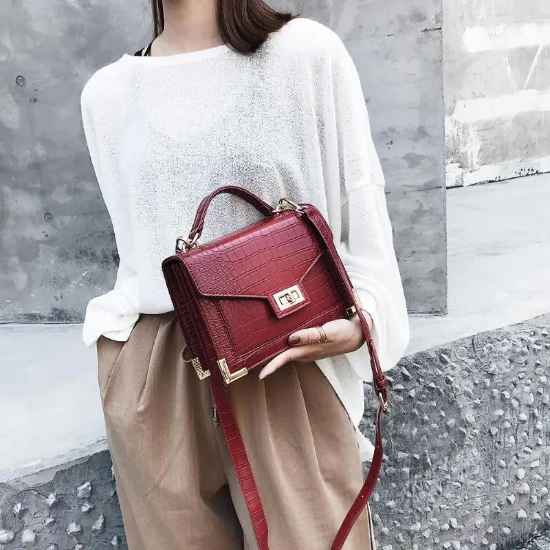 

Alligator Square Shoulder Bag Women PU Leather Crossbody Bag Lock Ladies Shoulder Messenger Bags Bolsa Feminina