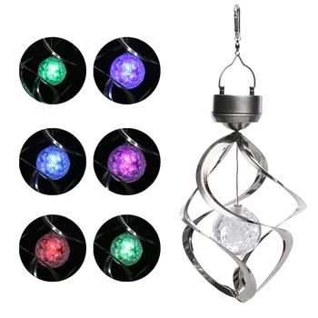 

Colorful Change Solar Powered LED Wind Chimes Wind Spinner Outdoor Hanging Spiral Garden Light Courtyard Backyard Decoration