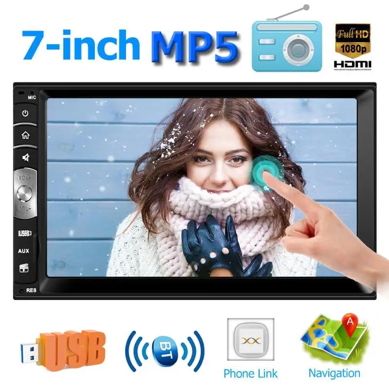 7,0 дюйма HD Touch 2DIN Авторадио автомобиля стерео Мультимедиа MP5 плеер универсальный данные беспроводного обмена AM, FM радио USB AUX заднего вида