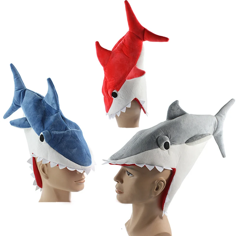 

1PC Animal Shark Cosplay Costume 3D Hat Creative Fancy Cap Eat Man Women Kid Prank Shark Hat funny originality gifts Party Q0
