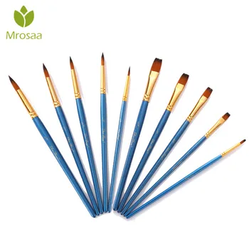 

Mrosaa 5/10Pcs/Set Watercolor Gouache Paint Brushes Pointed Tip Flat Nylon Hair Painting Brush Pen Set Drawing Art Supplies Blue