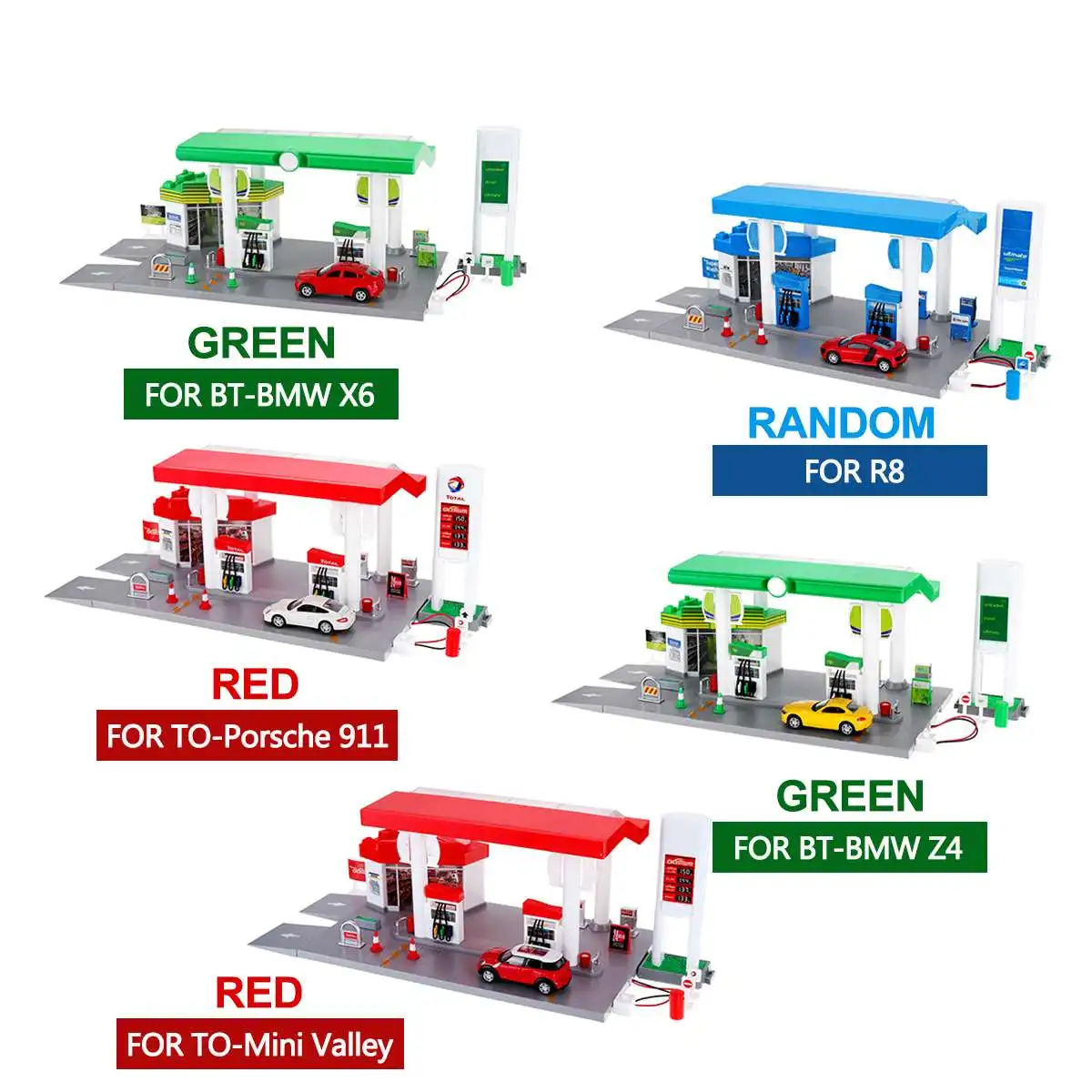 1: 64 Большой размер газ станции Модель Набор ABS Пластик для BMW Z4 X6 для Porsche 911 для мини долина инерционные игрушки со светом