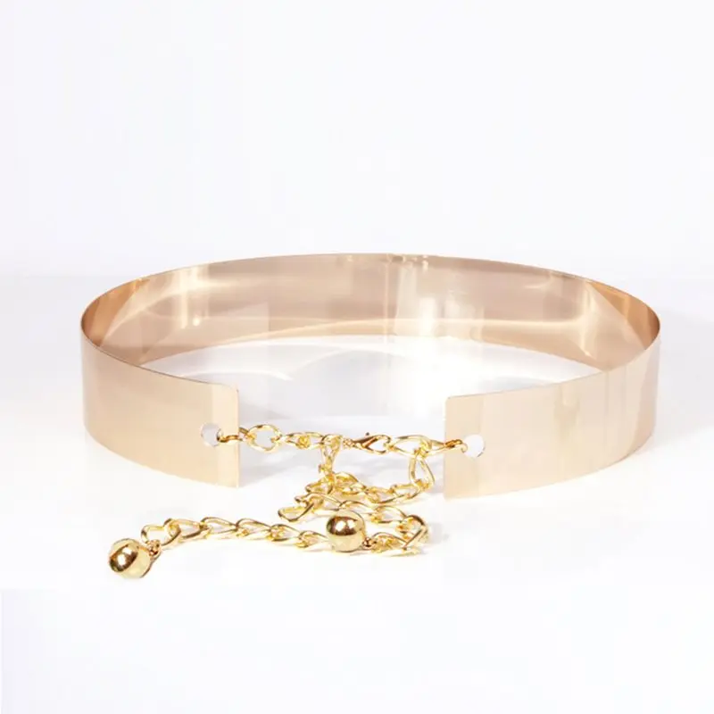 

2019 New Metal Chain Belt Women Mirror Silver Luxury Fashion Waist Belts Ladies Waistband Gold Chic Wide Belt Accessories 100cm