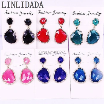 

5Pcs Fashion gold/silver plating faceted Nature stone earring,wholesale pave zircon jewelry gem earring