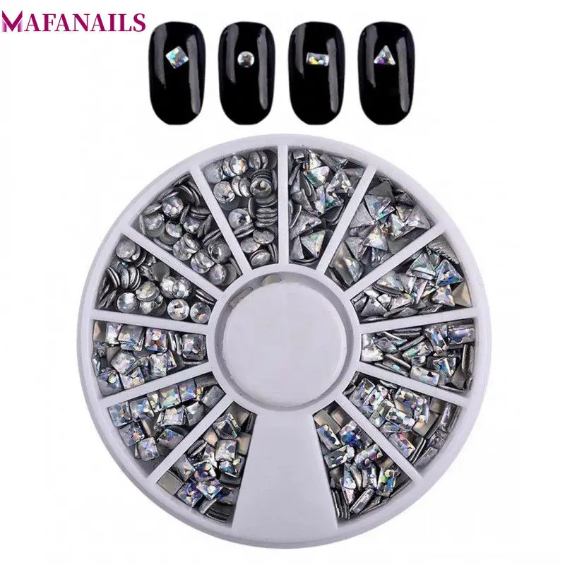 

1 Wheel Holographic Rivet Round/Triangle/Square Nail Studs 2-4mm Nail Charms Mixed Shape Nail Art Decorations For Manicure Tools