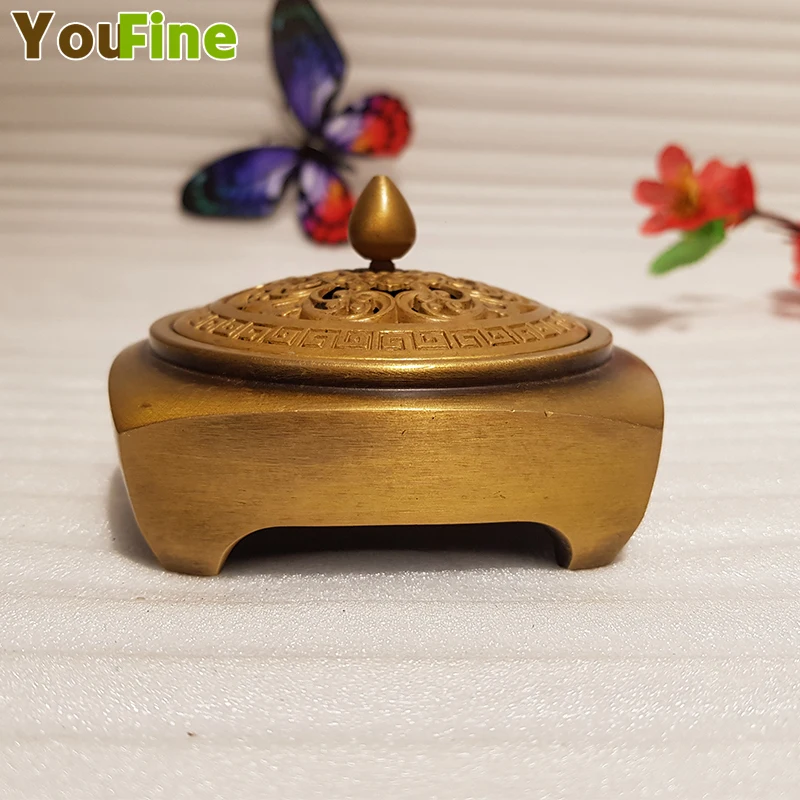 

Small Square Hollow Bronze Incense Burner Chinese Retro Style Interior Decoration Aroma Ornaments Home Art