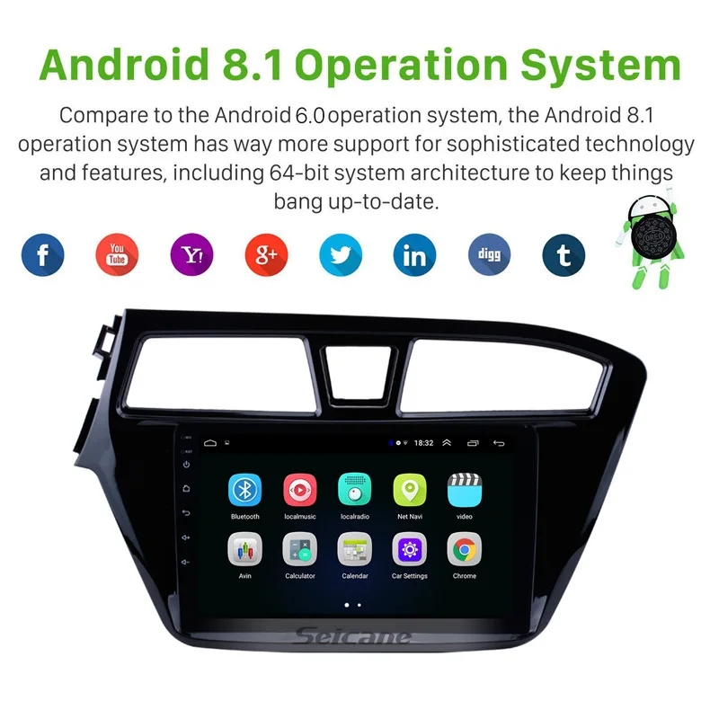 Seicane Android 8 1 9 дюймов HD сенсорный экран радио GPS навигация для 2014 2015 HYUNDAI I20 LHD с Bluetooth
