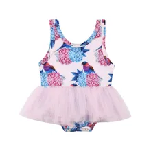 Дети девочки Цельный купальник Модная одежда для детей, Детская мода Девушки Кружева Тюль с животным принтом купальные костюмы-пачки летний ванный Комплект новорожденных пляжная одежда