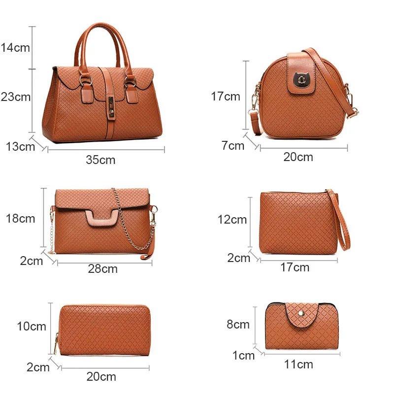 Set de bolsos de 6 piezas para mujer 2019 bolso de cuero de marca de diseño de moda bolsos bandolera de mujer bolso de mensajero bolso de mano bolsa