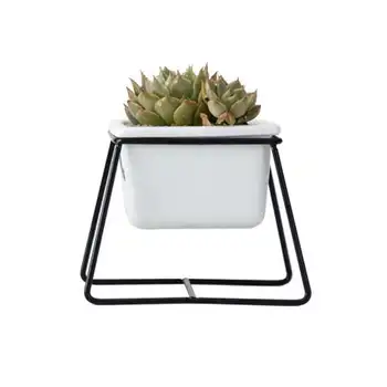 

AFBC Ceramic Flower Pot Set Wrought Iron Square Trapezoidal Flower Pot Iron Frame Green Plant Home Garden Office Desktop Decor