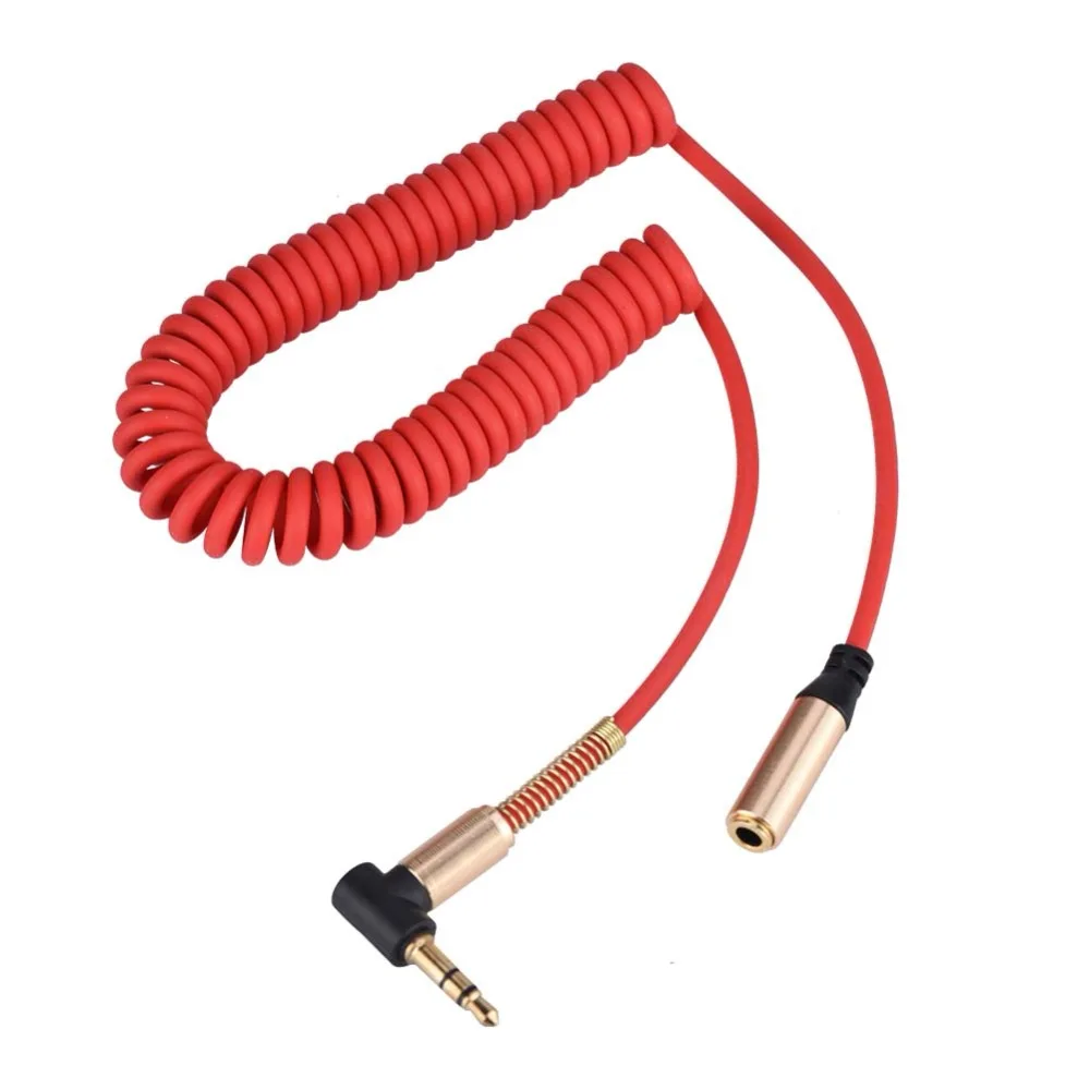 2pcs Gold Plated 3.5 mm Male to 3.5mm female AUX Cable Spring Audio Extension Cable Right Angle headphone adapter phone adapter