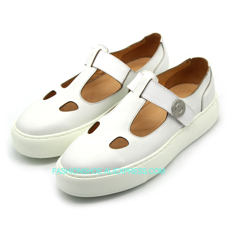 

White Black Thick heel Sandals Cut out Leather Cow Strap Mens Gladiators Summer Formal Business Shoes