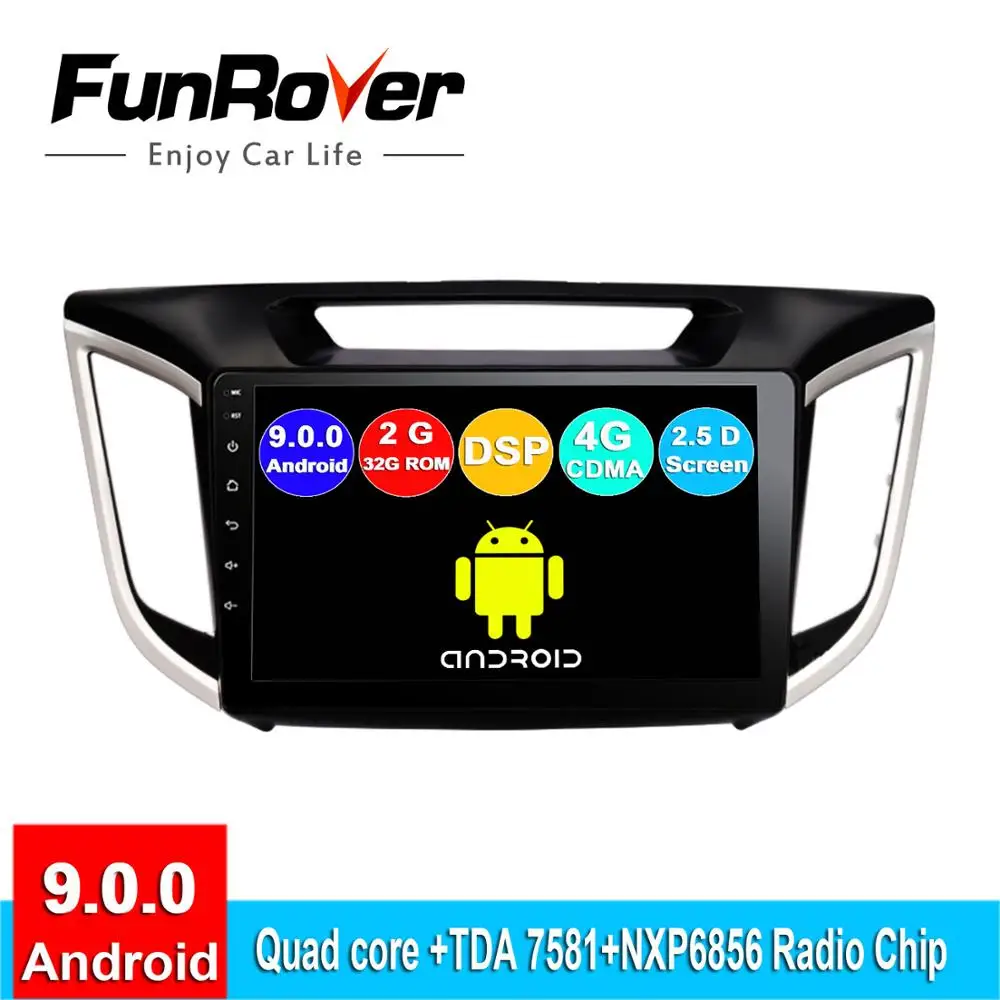 FUNROVER android 9,0 2.5D+ ips автомобильный Радио мультимедийный плеер для hyundai Creta ix25- dvd gps навигация navi стерео DSP