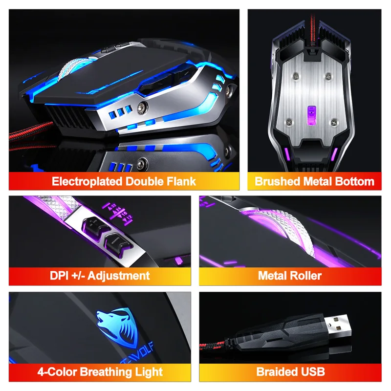 Профессиональная проводная мышь V7 USB для макросъемки 7 кнопок Регулируемая