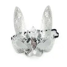 Половинная лицевая маска в виде кошки вечерние бриллиантовые хрустальные стразы металлическая маска модные венецианские маскарадные железные маски с длинными ушами для вечерние