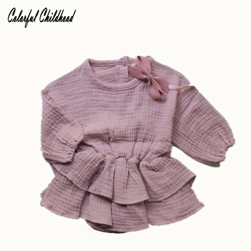 

1-3t Baby girls long sleeve autumn romper warm combed-cotton cozy kids jumpsuit ruffles layers Infant/newborn linen cute onesies