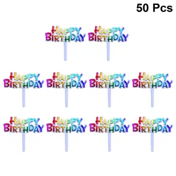 

50PCS Colourful Happy Birthday Cake Toppers Decorative Cupcake Muffin Food Fruit Picks Birthday Party Decoration Supplies