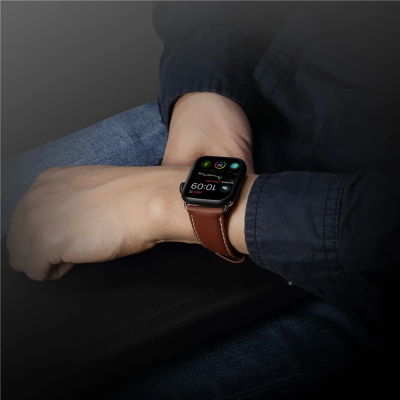 Браслет из натуральной кожи ремешок для Apple Watch 42 мм 38 44 40 сменный iWatch серии 5 4 3 2 1