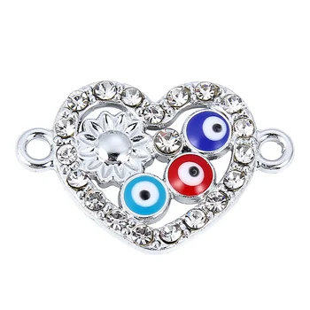 

20 Pcs Evil Eye Heart Shape Alloy Crystal Bracelet Charms Connectors For DIY Pendant Necklace Fashion Jewelry Findings 1.6*2.4cm