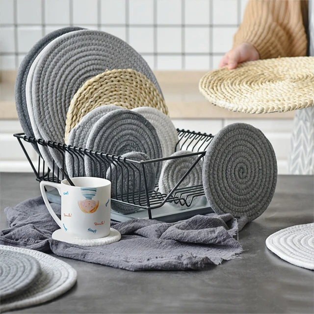 Natural Straw Placemats Coasters Dining Table Mats Woven Cup Rattan Natural Straw Placemats Coasters Dining Table Mats Woven Cup Rattan Drink Coaster Heat Insulation Pads Kitchen Accessories