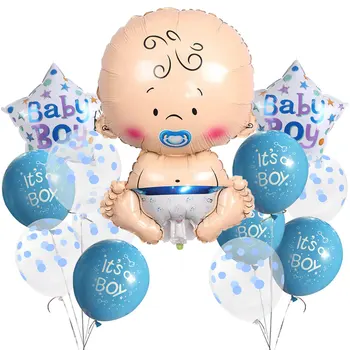 Картинка ZLJQ 13 шт. Baby Shower розовый синий воздушные шары для мальчиков или девочек баннер пол раскрыть вечерние это мальчик/вечерние украшения поставки
