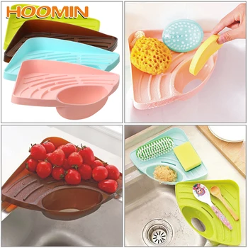 

HOOMIN Sink Soap Shelf Triangular Sink Rack Sink Sponge Stand with Sucker Useful Kitchen Storage Racks Kitchen Organizer