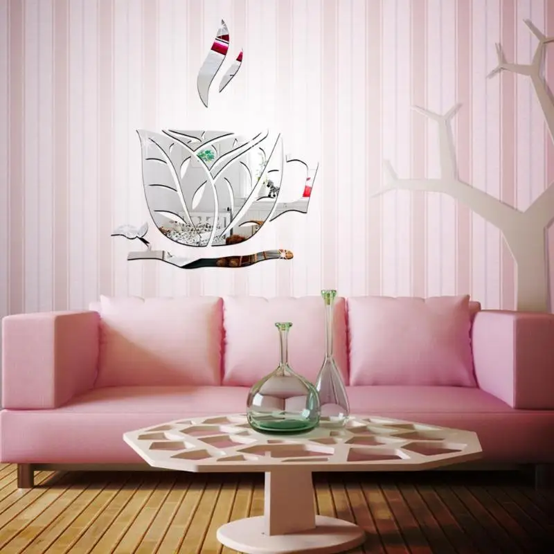 DIY 3D зеркальные настенные наклейки креативные кофейные чашки для спальни