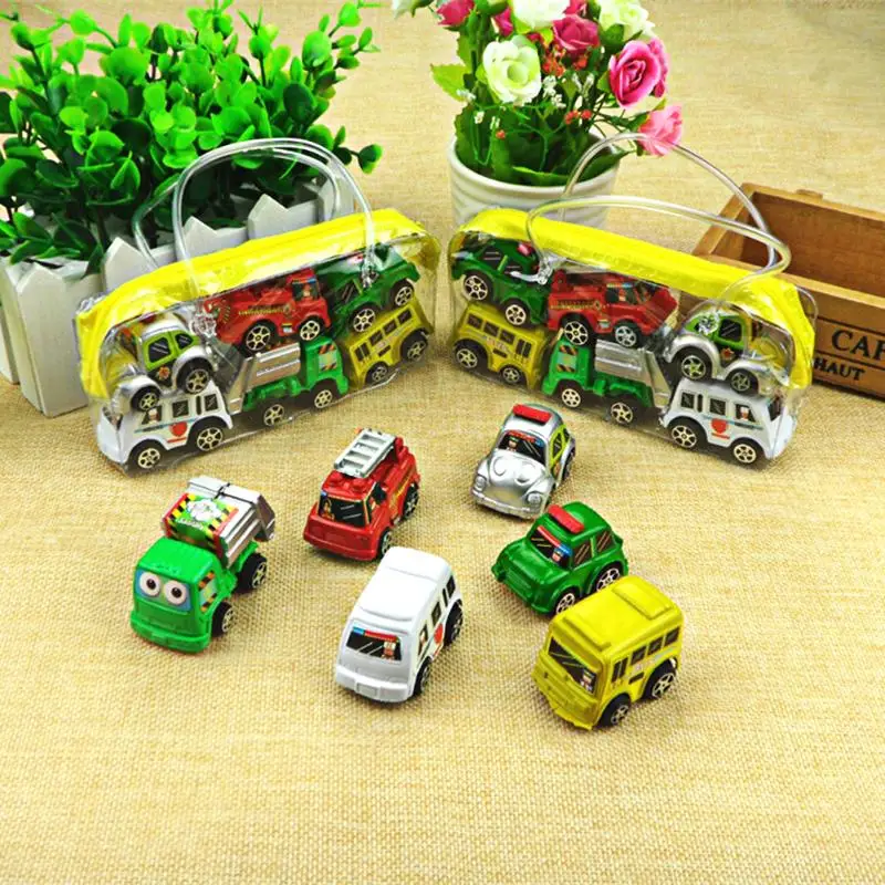 

6pcs/set Mini Pull Back Car Toys Alloy Mini Car Diecast Model Toy for Kids Children Inertia Pull Back Vehicle Bus Truck Toy Gift