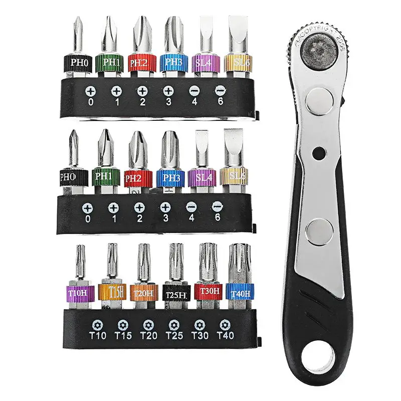 

Multifunction 19Pcs Mini Screwdriver Set Torque Ratchet Wrench Flexible Screwdriver Bit 1/4" Driver Socket Set for Repair Tool