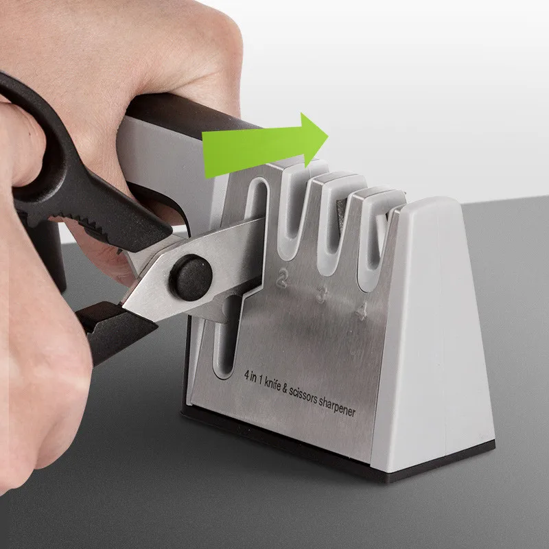New 4 In 1 Knife Scissor Sharpener Quick Non-Slip Silicone Rubber Professional Kitchen Grinder | Дом и сад