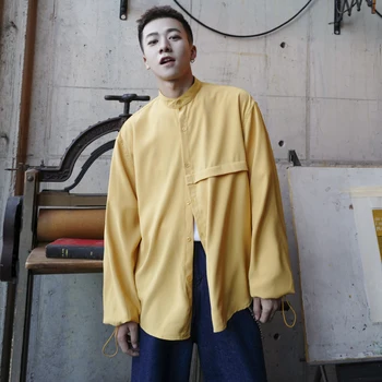 

2019 Spring Men's New Yellow/black/blue/white Color Long Sleeve Shirt French Cuff Male Brand Fashion Loose Good Shirts M-XL