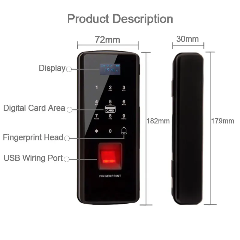 Biometric Fingerprint Door Lock Electric Fingerprint Lock With Touch Keypad Smart Card Remote Control Office Home Glass Lock    
