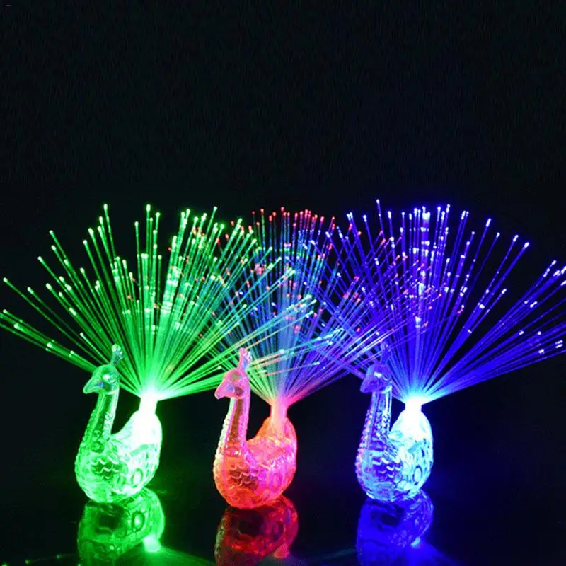 

10Pcs Peacock Finger Light Colorful LED Light Up Rings Party Gadgets Kids Intelligent Toy Party Gift LED Finger Light