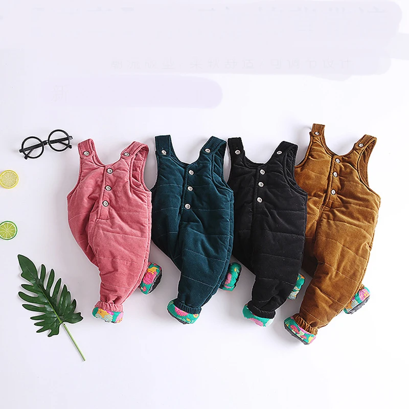 

Baby Boy Overalls For Children Jumpsuit Cotton Plus Velvet Fleece Thicken Winter Warm Overalls Girls Bib Pants for Boy Suspender