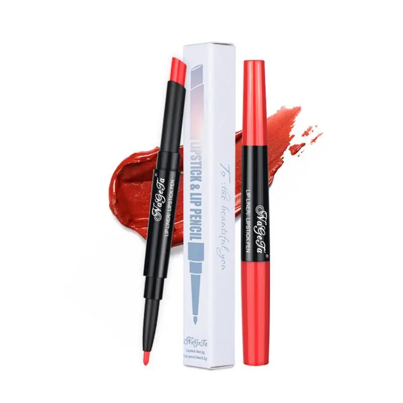 

12-color Double-headed Lipstick Pen Semi-matte Moisturizing Lip Liner Two In One Moisturizing Waterproof Lipstick Beauty Product